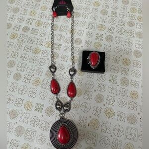 Paparazzi Red and Silver Necklace Set